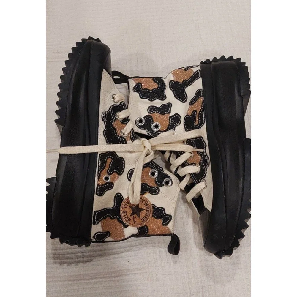Converse Women Chunky Shoes Run Star Motion High Leopard Platform Glitter Sz 5